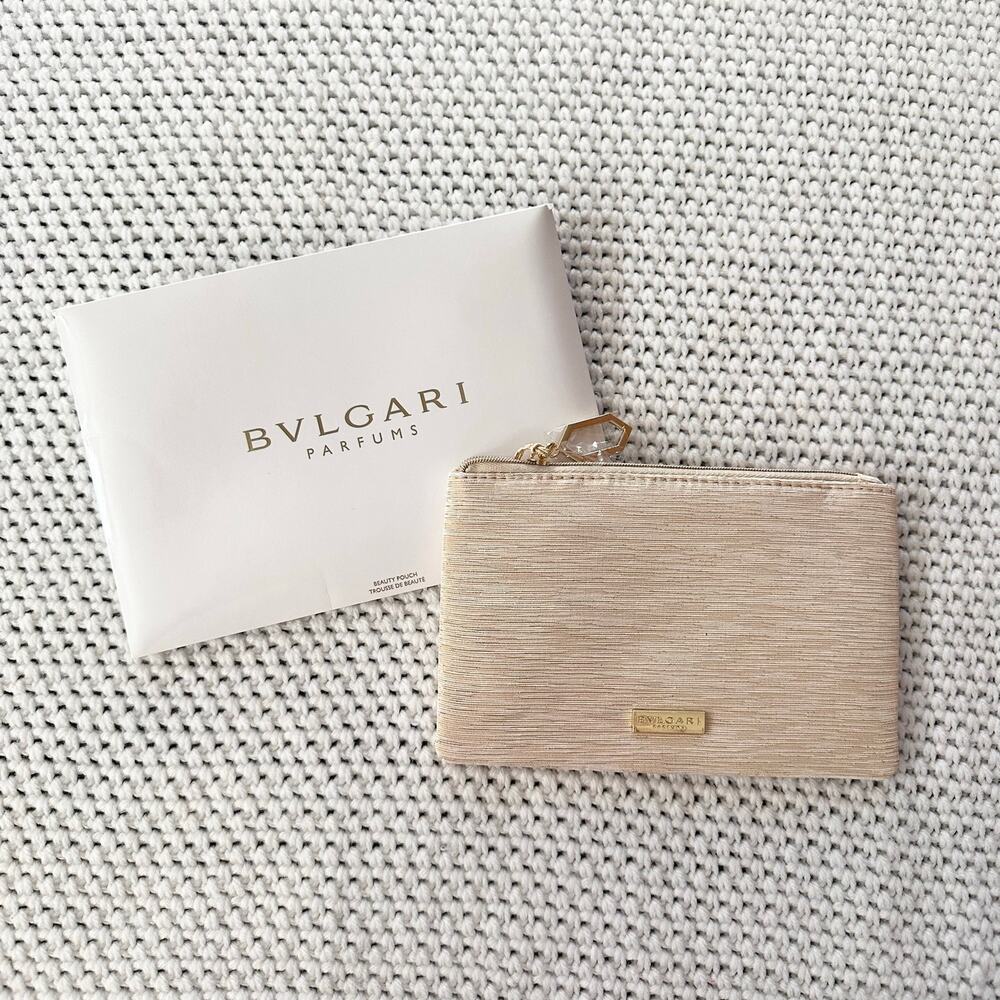 Bvlgari Parfums Beauty Pouch Cream/Gold Lurex Makeup Bag Detachable Tassel NEW